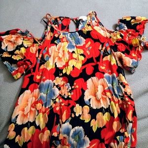 LOFT floral cold shoulder dress